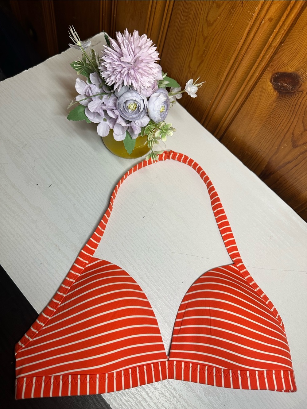Lands' End Red and White Striped Halter Swim Top